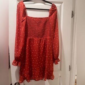 Burnt Orange Floral Dress with Dainty Puff Sheer Sleeves